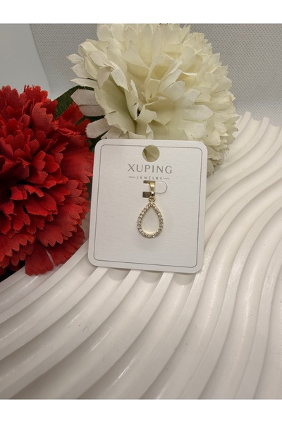 XUPING JEWELRY 14K RENGİ ZİRKON TAŞLI DAMLA MODEL ÇELİK KOLYE UCU