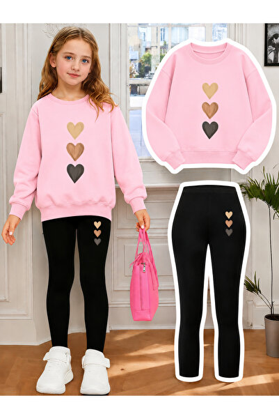Cevval Girl's Crew Neck Sweatshirt and Leggings Set