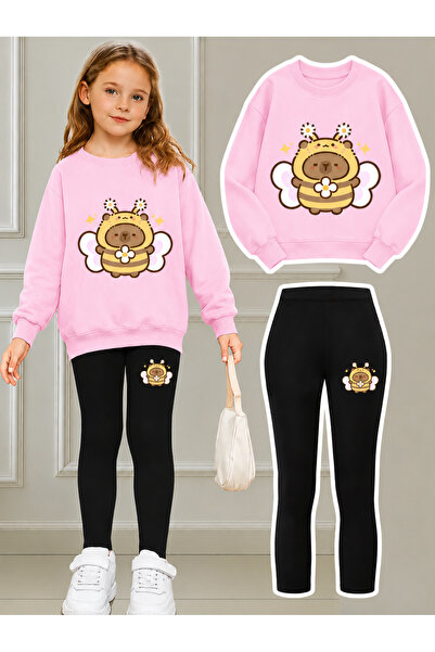 Cevval Girl's Crew Neck Sweatshirt and Leggings Set