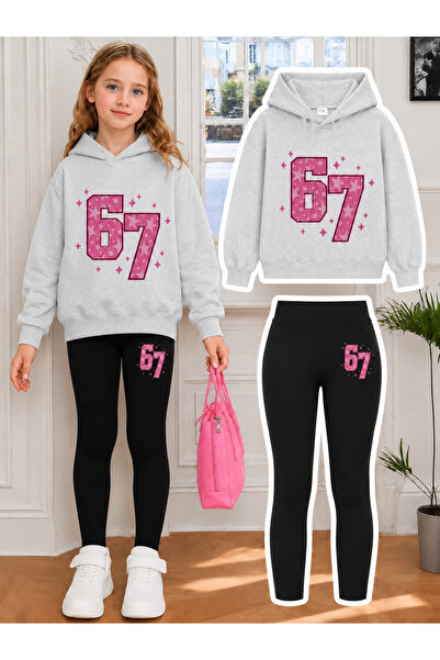Cevval Girl's Crew Neck Sweatshirt and Leggings Set