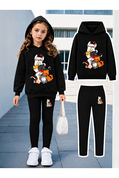 Cevval Girl's Crew Neck Sweatshirt and Leggings Set