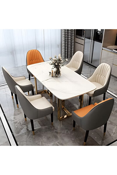 kold concept YMK2340 Modern Dikdörtgen Yemek Masası MDF Üstlü Metal Ayaklı