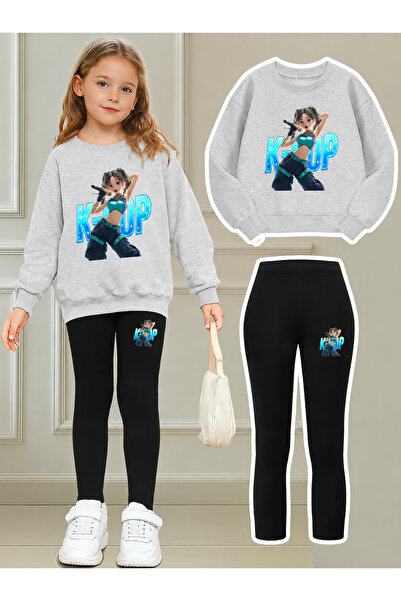 Cevval Girl's Crew Neck Sweatshirt and Leggings Set