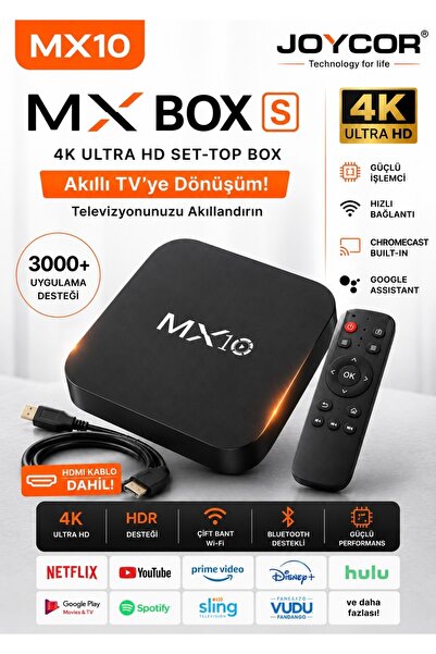 JOYCOR MX10 Android TV Box 4K Ultra HD Smart TV Kutusu RK3228A 4K 60FPS H.265...