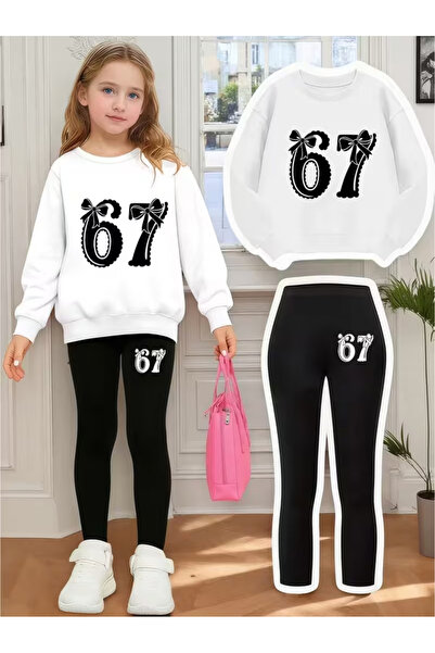 Cevval Girl's Crew Neck Sweatshirt and Leggings Set