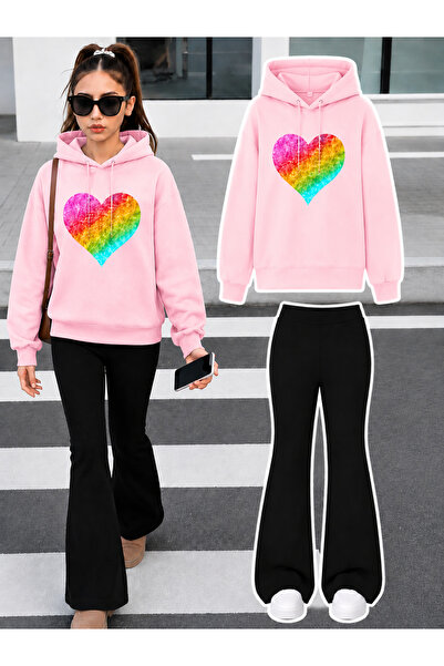 Cevval Girl's Hooded Sweatshirt and Spanish-Cut Leggings Set