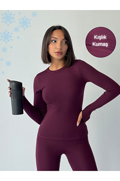 Nordmende Winter Fleece Lined Crew Neck Long Sleeve Body Blouse with Finger D...