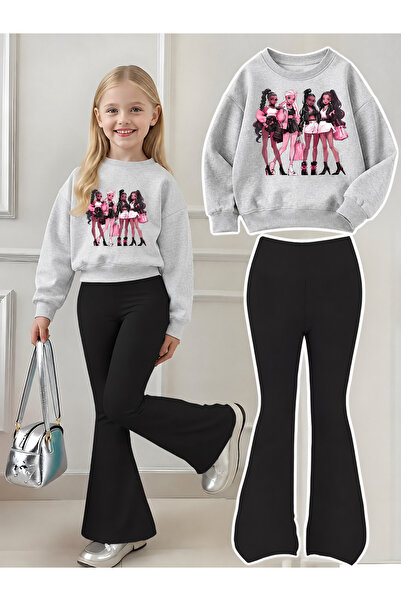 Cevval Girl's Crew Neck Sweatshirt and Spanish-Cut Leggings Set