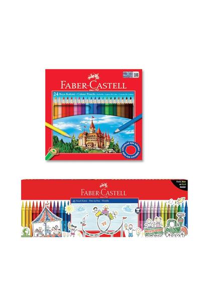 Faber Castell 24 Colors of Dry Paint and 48 Maxi Felt-Tip Pens in One Set
