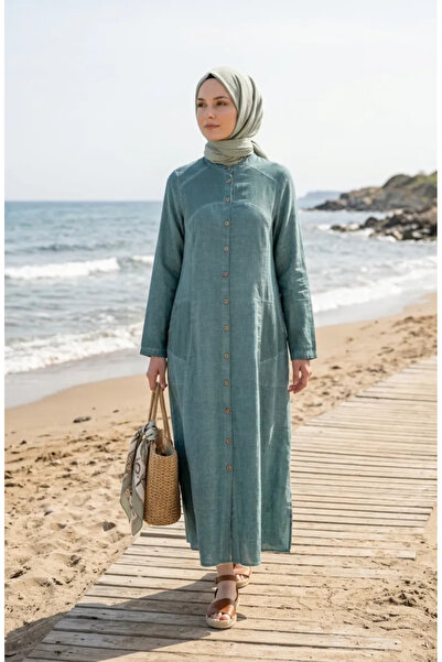 sefamerve Authentic Buttoned Cap Tunic 8030-04 Light Green