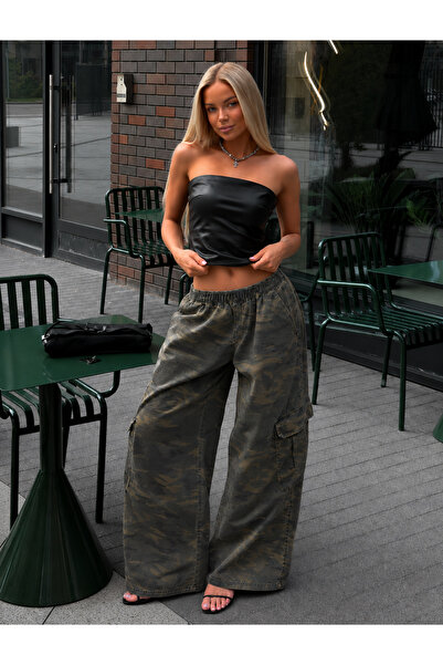 DEEFWEAR Pantaloni largi unisex din gabardină camuflaj Y2K