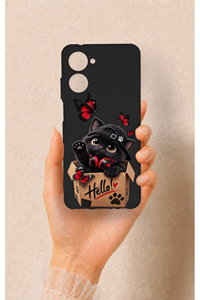 Vip Case Realme 10 Uyumlu Hello Cat Desenli Silikon Kılıf