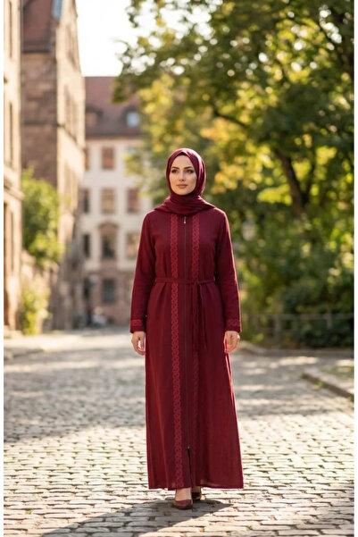 sefamerve Şile Bezi Zippered Robe 9696-04 Claret Red