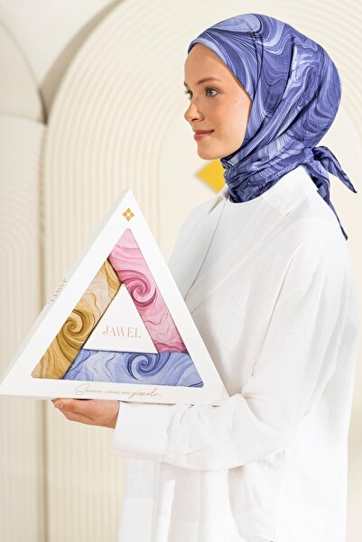 JAWEL Patterned Wrinkled Textured Soft Scarf Pack Maryas (Powder-Yellow-Indigo)