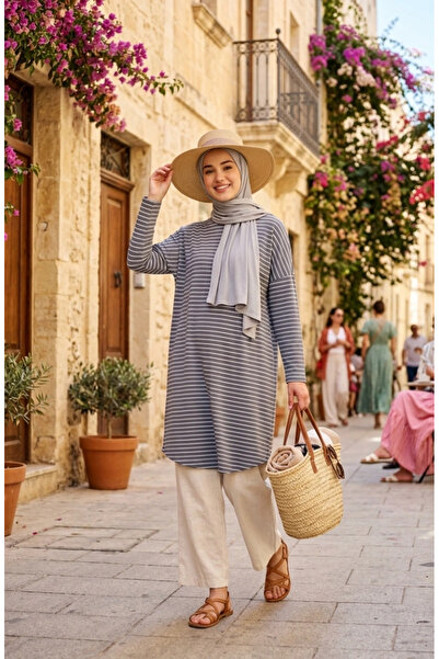sefamerve Comfortable Cut Striped Seasonal Tunic Plus Size No Showers through...