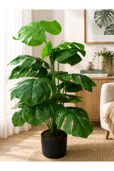 A&N Florya Vadi Yapay Deve Tabanı Monstera Bitkisi Dekoratif Saksılı Yapay Çi...