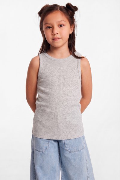 ETHIQUET LILLESOL KIDS Organik Pamuklu Fitilli Görünümlü Havuz Yakalı Kız Çocuk Gri Atlet