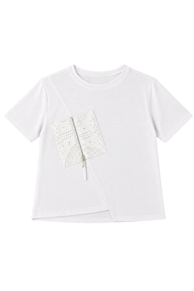 Sezgi Tekin Lace Pocket Detail Ecru Tshirt