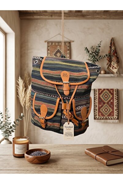 ZAHİR Etnik Desenli Kilim Sırt Çantası - Otantik Yöresel Dokuma Günlük Ve Sey...