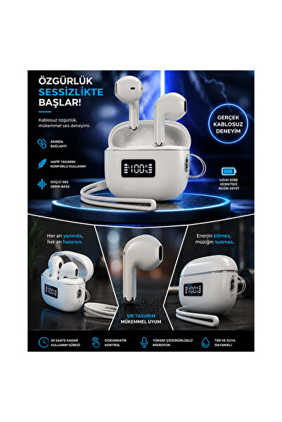 wiks Bluetooth Kablosuz Kulaklık TWS Stereo Ses, Derin Bass, Şarj Kutusu Ekra...