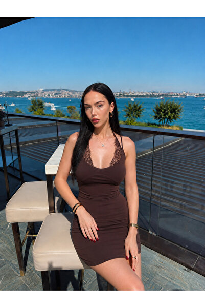 lilliu Dantel Boyun Bağlamalı Mini Elbise