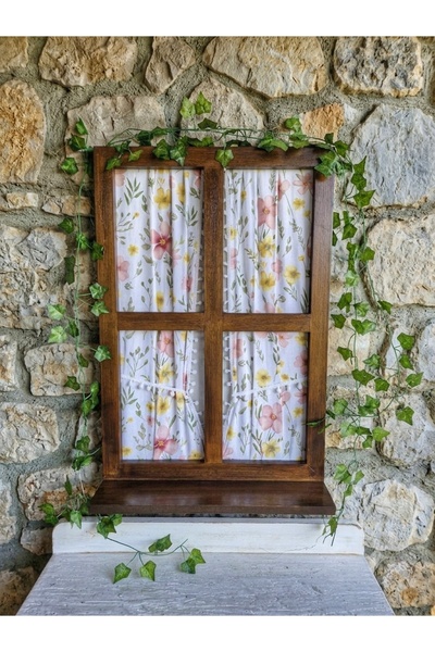 Nsn Ahşap Dünyası 50×75 cm,el boyaması ahşap dekoratif perdeli pencere.Sarmaş...