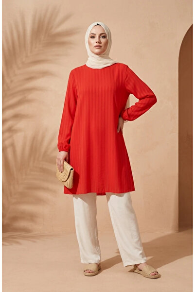 sefamerve Stylish Draped Crepe Fabric Hijab Tunic 1121-02 Orange