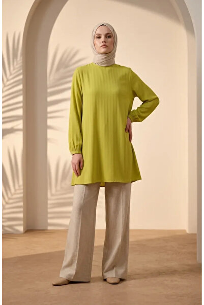 sefamerve Stylish Draped Crepe Fabric Hijab Tunic 1121-04 Pistachio Green