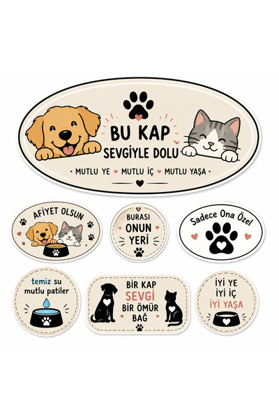 Eseran Print Kedi Köpek Mama Kabı Sticker Seti | Pet Sever Dekoratif Su ve Ma...