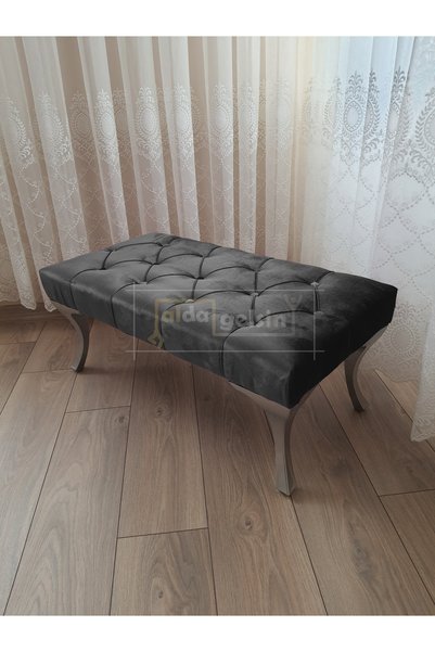 aldagelsin Kapitoneli Ayak Ucu Kapı Önü Antre Bench Puf Gümüş Ayak (120*45)