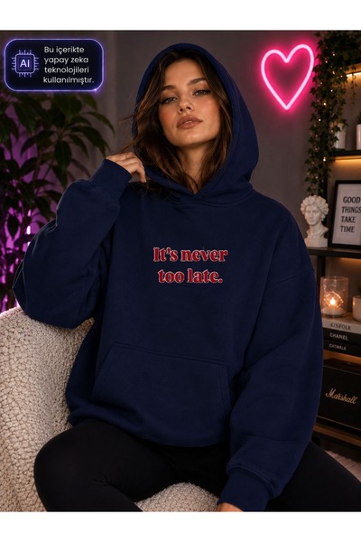caddekombin Women's It's Never Too Late Written Hooded Kangaroo Pocket Cotton...