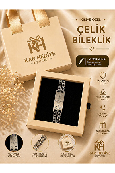 KARHEDİYE Kişiye Özel Çift Sevgili Bilekliği (2 adet) – Harfli Forever Kalp T...