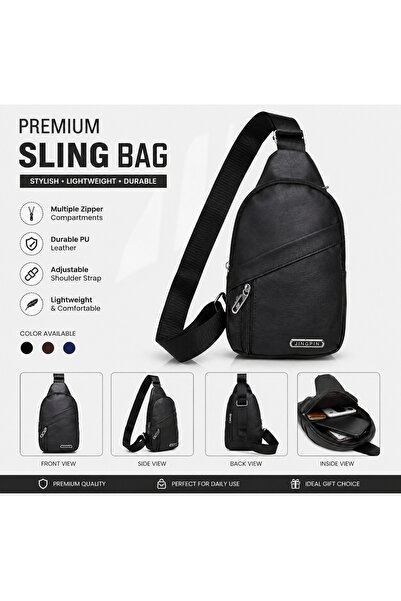 jingpin Premium Black Sling Bag for Men – Lightweight PU Leather Crossbody Sh...