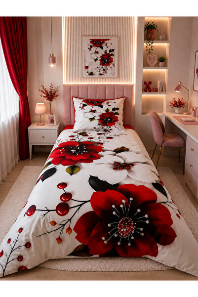 AYBERK HOME TEXTİLE Love Flower 5D Digital Printed Cotton Single Duvet Cover ...