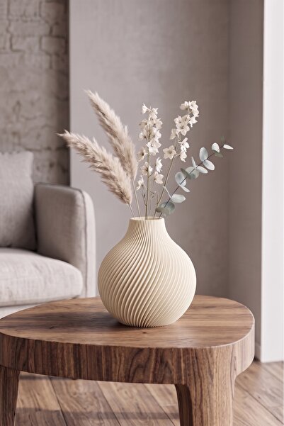 Lumense Asos Modern Dekoratif Vazo & Çiçeklik Şık Küre Salon Objesi - Kemik B...