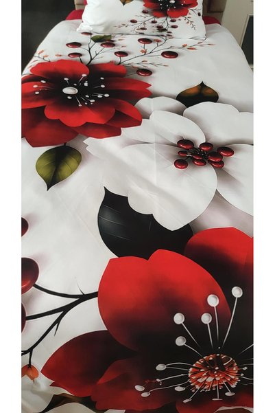 AYBERK HOME TEXTİLE Love Flower 5D Digital Printed Cotton Single Duvet Cover Set 4 Piece