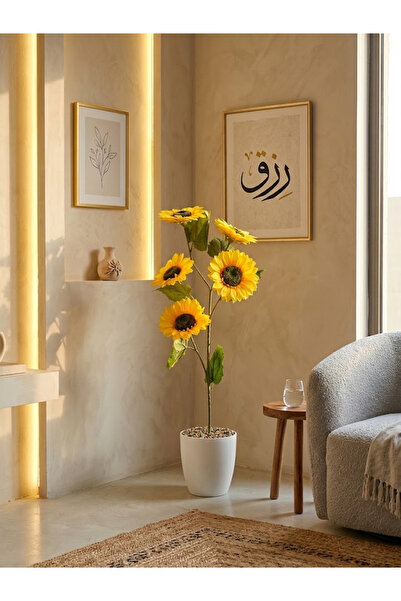 co arma Artificial Sunflower Arrangement in Plastic Pot, 100 cm Plant Has 5 B...