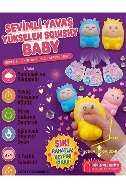 OYUNCAKSAHİLİ Skuşi Bebek 1 Adet Esnek Yumuşacık Squishy 40cm Uzayabilir Stre...