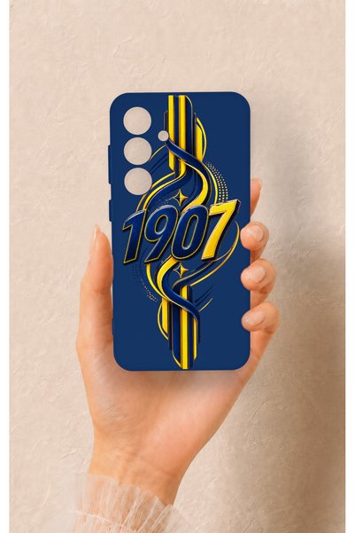 Vip Case Samsung S24 Compatible Yellow Navy Blue Ivy Patterned Silicone Case