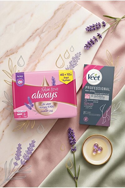 alwayes Always Sensitive Panty Liners & Veet Hair Removal Wax Strips - 50 Pieces