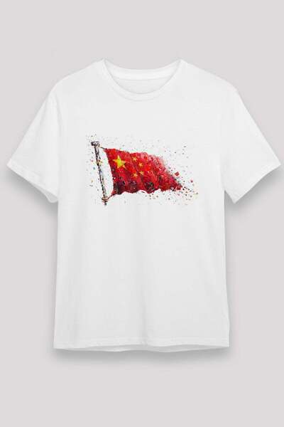 Darkhane Chinese Flag Paint Splatter Printed T-Shirt