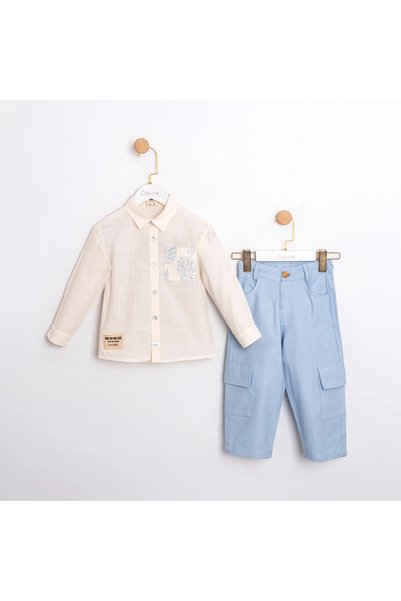 EDM Kidss Boys' 2-Piece Set: Leaf Pattern Pocket Shirt & Cargo Pants – Holiday, Birthday, Wedding & Special Occasion Combo