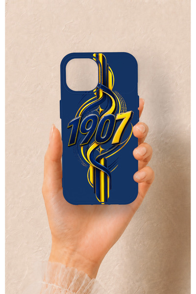 Vip Case iPhone 15 Uyumlu Sarı Lacivert Sarmaşık Desenli Silikon Kılıf