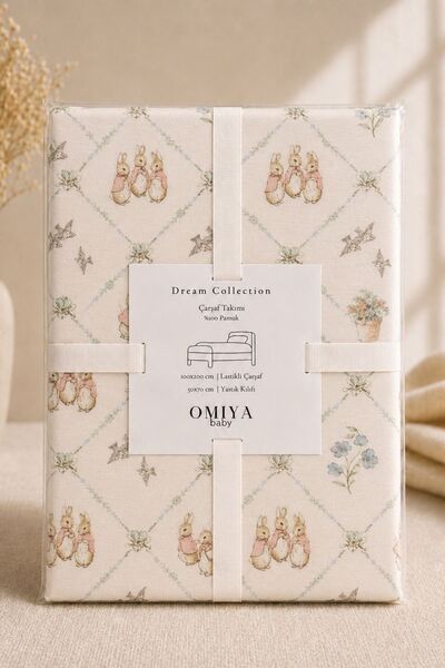 OMIYA BABY Çarşaf Takımı 100x200 Lastikli %100 Pamuk | Dream Collection Bunny...