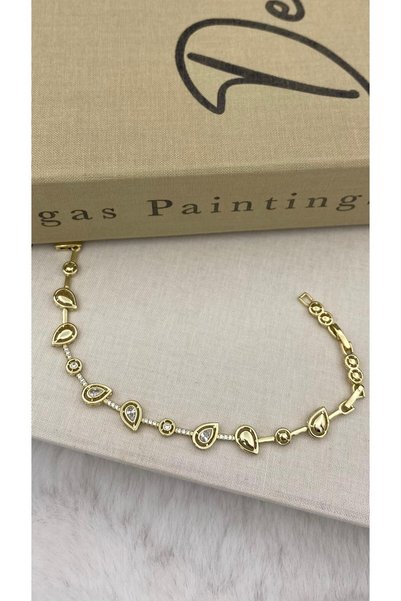 Hedef Bijuteri 14K Xuping Gold Renk İnce Kordon Damla Detaylı Zirkon Taşlı Bi...
