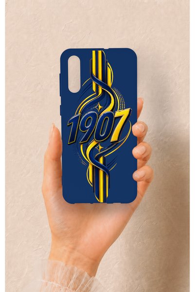 Vip Case Samsung A50 Compatible Yellow Navy Blue Ivy Patterned Silicone Case