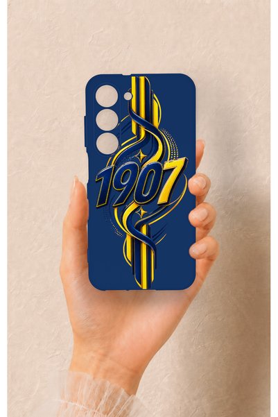 Vip Case Samsung S23 Compatible Yellow Navy Blue Ivy Patterned Silicone Case