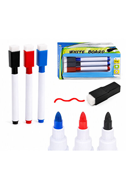 Generic Brand Set 3 Markere pentru Tablă Albă, Negru Roșu și Albastru, cu Bur...