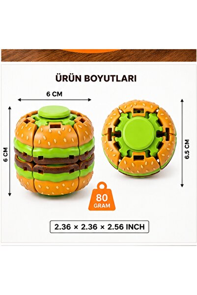 CNGZSHOP Hamburger Bas Döndür Stres Topu Stres Giderici Mekanizmalı Renkli Fidget Spinner Spinball Top Oyuncak