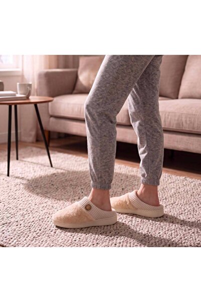 mustey ses yapmaz taban düğme detaylı ultra rahat lüx kadın ev terliği